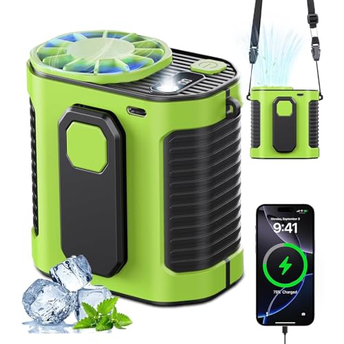 Ventilador de cintura portátil, ventilador de cinturón recargable de 10 velocidades con luz LED, dispositivo de refrigeración de cintura con clip manos libres, batería de 10000 mAh, clips dobles y