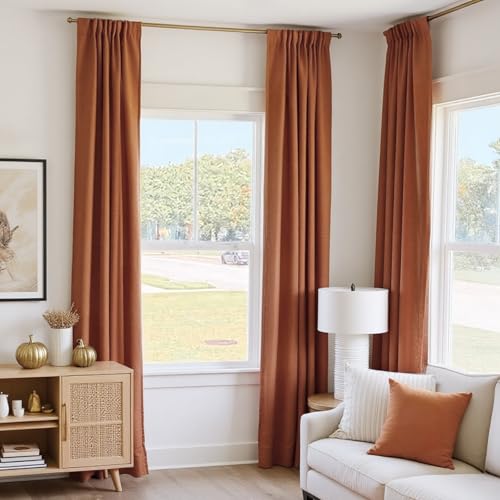 INOVADAY 100% Blackout Curtains 96 Inches Length 2 Panels Set, Back Tab/Rod Pocket Linen Black Out Curtains for Bedroom, Thermal Insulated Window Drapes - Burnt Orange, W50 X L96