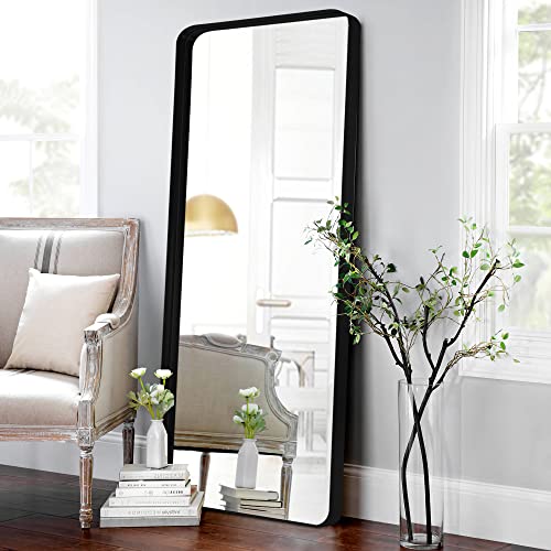 Image of NeuType 63x20 inches Aluminum Alloy Floor Mirror, Full Length, Wall Mounted or Leaning, Recessed Design, Modern, Black