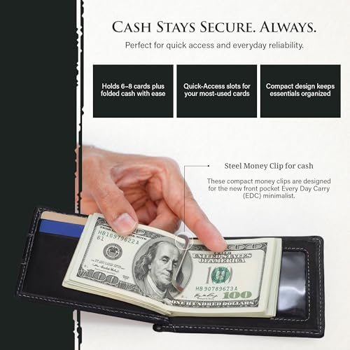 Image of ROGUE WALLET Genuine Leather Minimalist Wallets - RFID Blocking with Money Clip - Interior & Exterior Card Pockets & More - Gift for Men (Black)