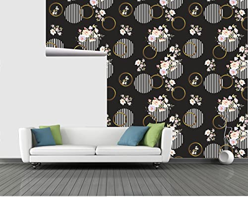 Image of CABANA HOMES Wall Stickers Botanical DIY Small Flower Wallpaper for Living Room (45 x 125 cm, 2 Rolls) (12 sq. ft) Decorative Self Adhesive Decals Home Decor Bedroom Drawing Room, Black