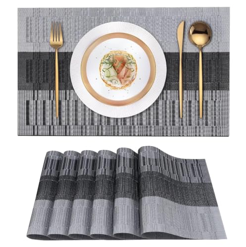 Image of GDNK Washable PVC Heat Resistant Colorful Place Mats for Kitchen Dining Table Mates Washable Heat-Resistant for Dining Table (4 Pack) (Gray)