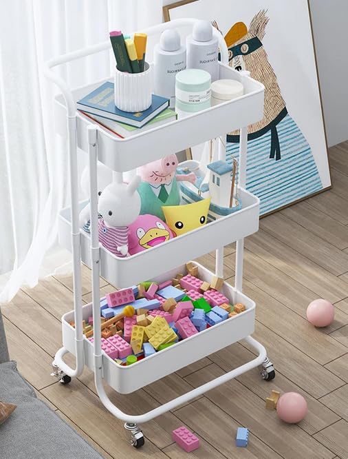 Deconation Desserte à roulettes Pliante Blanche | Chariot De Cuisine Roulant Et Pliable 3 Niveaux | H 90 Cm X L 40 Cm X P 30 Cm