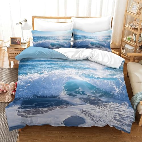 Housse de couette microfibre inaltérable imprimé 3D haute définition bord de mer - 3