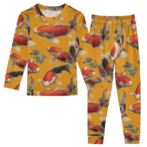 Pajama Sets Long Sleeve Koi Fish Orange Background Soft Comfy Sleepwear 2 Piece PJS 3-8T