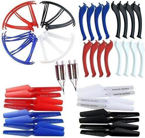 AVAWO Upgraded 4 Colors for Syma X5SC X5SW X5SW-V3 Spare Parts Main Blade Propellers & Motor & Propeller Protectors Blades Frame & Landing Skid Included Mounting Screws for RC Mini Quadcopter Toy