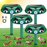 2026 Upgraded Solar Ultrasonic Animal Repellent Outdoor Deer Repellent Devices IP65 Waterproof Repeller with Motion Detection Coyote Light for Cat Rabbit Racoon Squirrel Dog Skunk Rodent,4 Pack