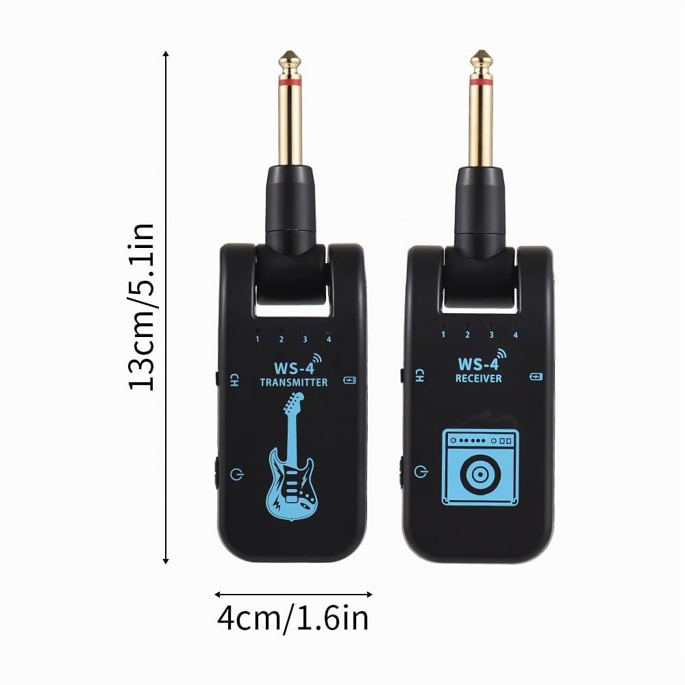 Kavolet Système de guitare sans fil 2,4G, émetteur et récepteur de guitare rechargeables, avec 10 heures d’autonomie de batterie, Plug and Play, transmission en temps réel 48K/16bit, connecteur