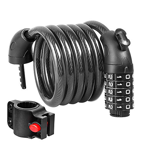 BaiYi Fahrradschloss Kabelschloss Fahrrad, Hohe Sicherheitsstufe Zahlenschloss mit 5-stelligem Zahlencode für Fahrrad,Motorrad und Elektrofahrzeuge,Schwarz