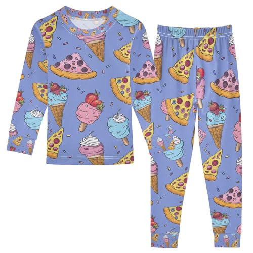 senya Ice Cream with Pizza Pajamas Set Long Sleeve Soft Cotton Sleepwear 2 Piece