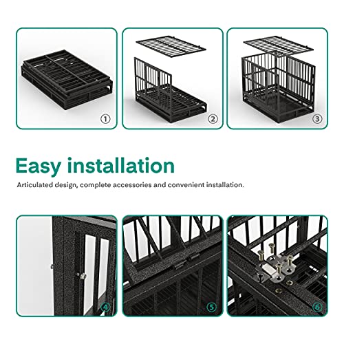 RULI Heavy Duty Dog Cage, 48" Luxury Dog Crate and Kennels for Large Dogs Indoor Outdoor with Double Doors, Locks and Lockable Wheels, Black - Image 8