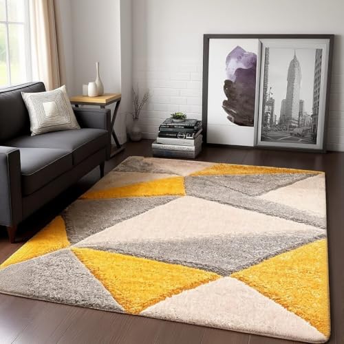 Image of Carpet for Hallway, Kitchen, and Modern Interiors, Cozy Shag Runner for Living Room, Entryway & Office Decor Size 4x6 feet Yellow T 3D