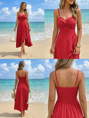 Image of ECOWISH Women's Summer Strapless Maxi Dress 2026 Off Shoulder Hollow Out Smocked A Line Tube Tiered Long Dresses