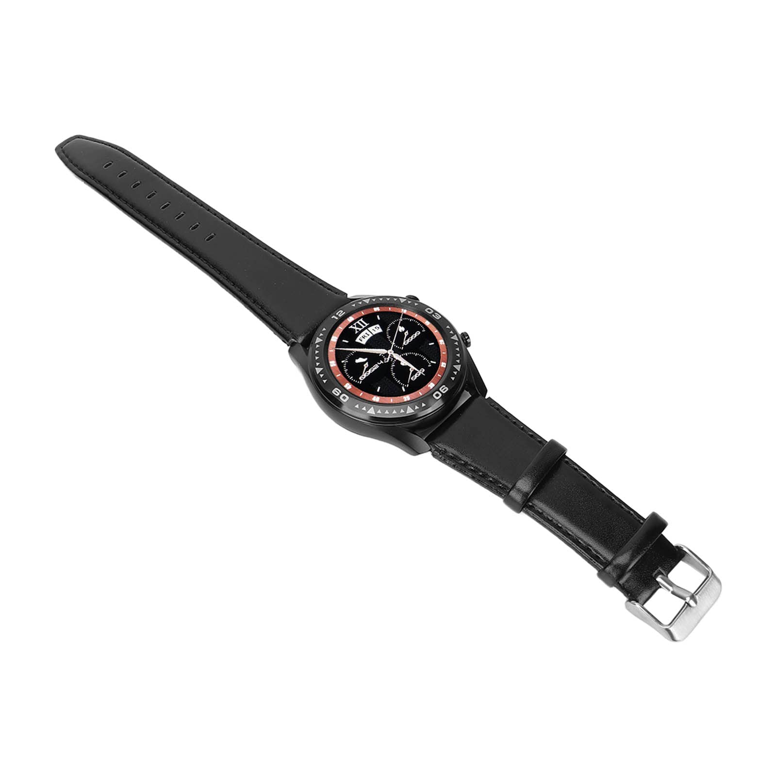 Orologio Intelligente, Monitor Sanitario Multifunzionale Ed Elegante per gli Appassionati di Sport, Pelle Nera e Gomma 47 Mm