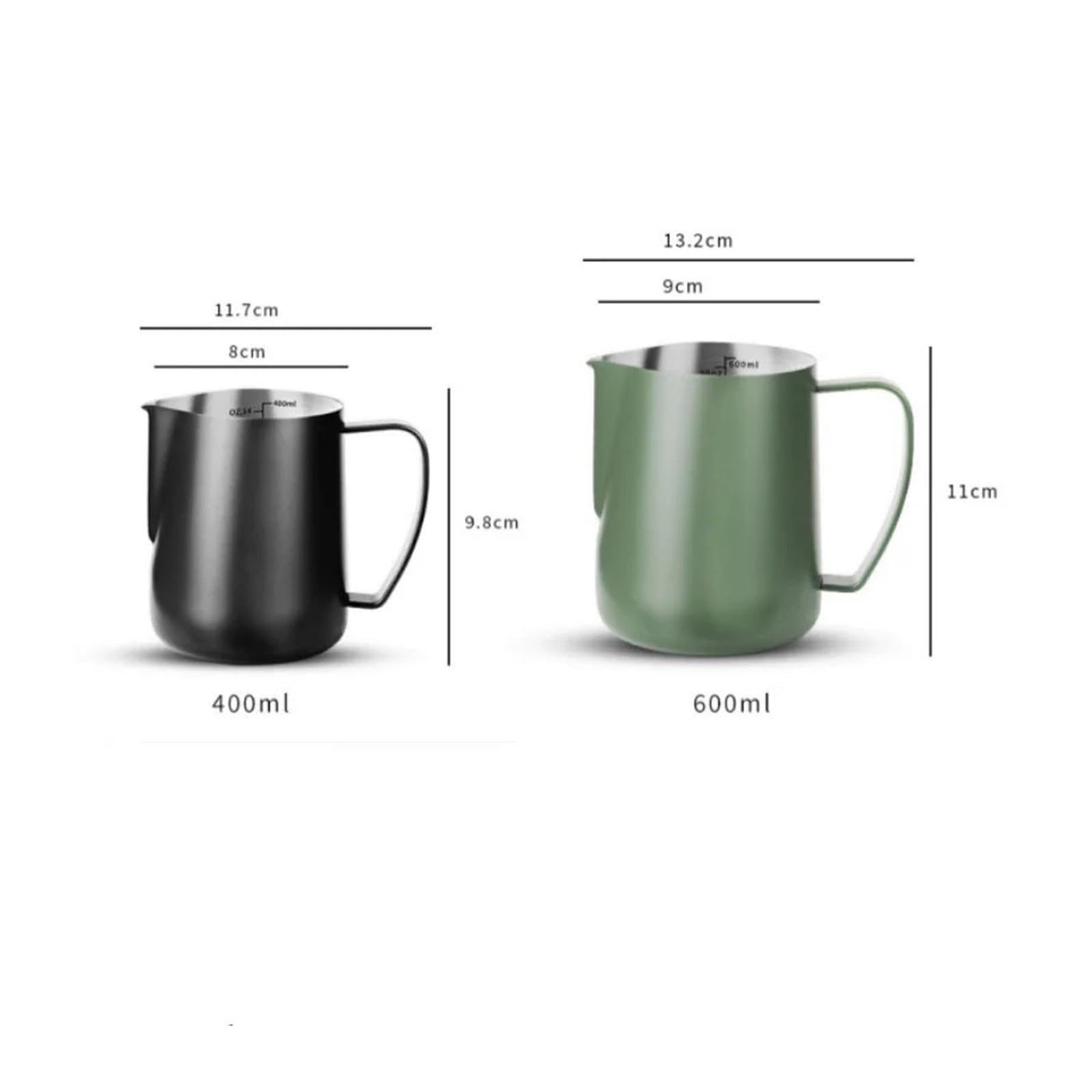 Jarra de espuma café 400/600ML, vapor puntiagudo, cilindro leche acero inoxidable 304, aparato, taza, guirnalda artística(400ML,White)