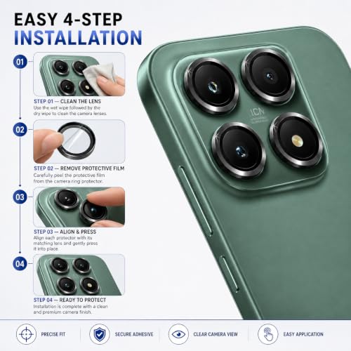 Image of ArmourPro Camera Lens Protector for Xiaomi 17 Tough HD Individual Aluminum Alloy Rings 9H Camera Cover, Scratch-Resistant,Camera Lens Protection| Black, 1 Pack