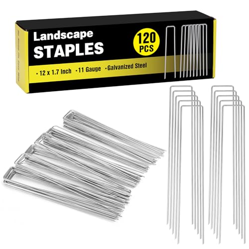 HongWay 120 Pack 12 Inch Landscape Staples Garden Stakes 11 Gauge Galvanized Ground Staples Lawn Yard Tent Fence Stakes Landscaping Fabric Pins for Gardening Secure Outdoor Decorations