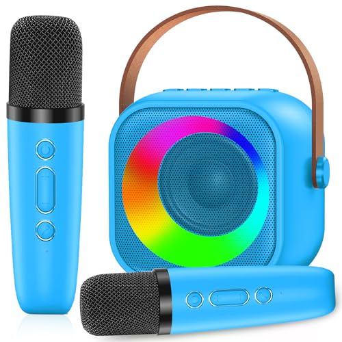 Macchina Karaoke con 2 Microfono, Karaoke Portatile Bambini con Altoparlante Bluetooth, Microfoni Wireless Giocattolo Elettronico per Cantare, Regalo Bambina per Party, Compleanni, Feste