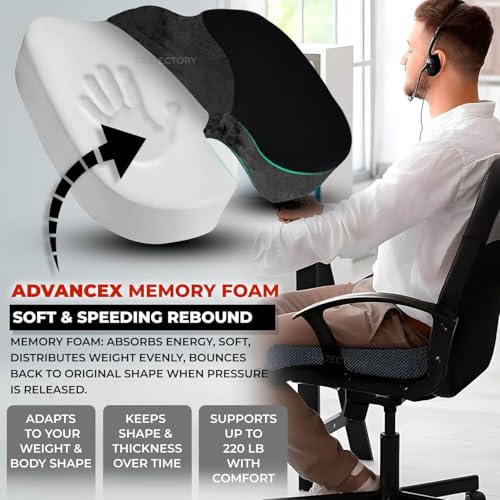 Image of Trajectory Coccyx Seat Cushion with ADVANCEDX Memory Foam & GRIDMATRIX Fabric - Ultimate Tailbone Pain Relief and Sciatica Support for Car Seats. Perfect for Men and Women (Seat Cushion)