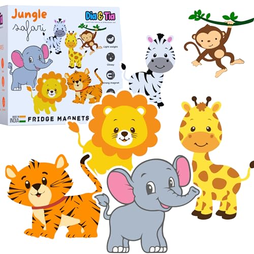 Image of Dia & Tia - Premium Fridge Magnets - Handmade in India for Office, Kitchen, refrigirators, Magnetic Boards - Improves Hand Eye cordination, Creativity, Story Telling, Role Play(Kids - Jungle Theme)