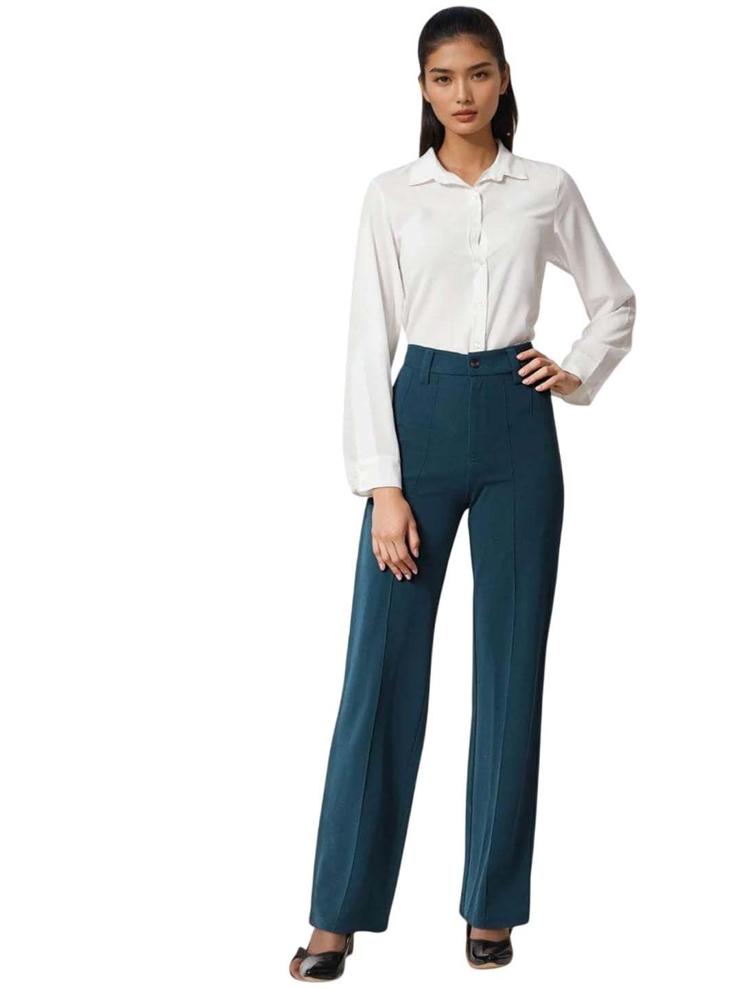 KOTTY Women Polyester Blend Green Solid Trousers