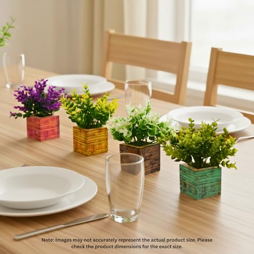 Image of DecoreBugs Artificial Mini Plant (4 Pack)| Small Artificial Faux Plants Home & Office Decor, Living Room, Bedroom, Tabletop & Shelves | Small Potted Plants | Stylish Wood Pot