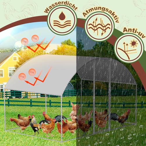 Randaco Recinzione per pollaio, 3 x 2 x 2 m, in acciaio zincato, Dome Roof, con panno impermeabile in polietilene e serratura, per polli, piante di piccoli animali, veloce da pulire - immagine 7
