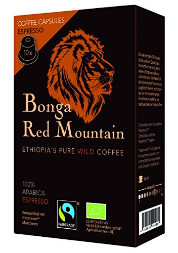 Bonga Red Mountain Reiner Wildkaffee aus Äthiopien, Bio und Fairtrade - zertifiziert, Espresso Kapseln, kompatibel mit Nespresso-Maschinen, 3er Pack