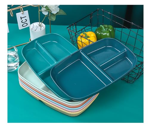Image of 3 Compartments Wheat Straw Plate for Kids, Toddlers, Sushi, Snacks, Cake, Meat & Appetizers, Pasta, Noodles, Cake Fruits Salad Microwave & Dishwasher Safe Dinnerware (Nordic Green, Pack of 4)