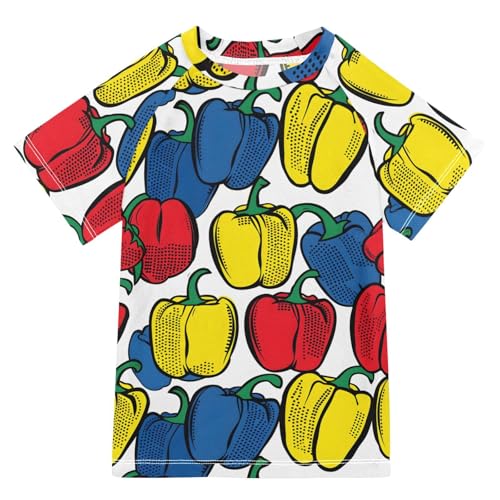 ALAZA Boys Rash Guard Swimming Shirt for Boys Short Sleeve Bell Pepper UPF 50+ 5-6T