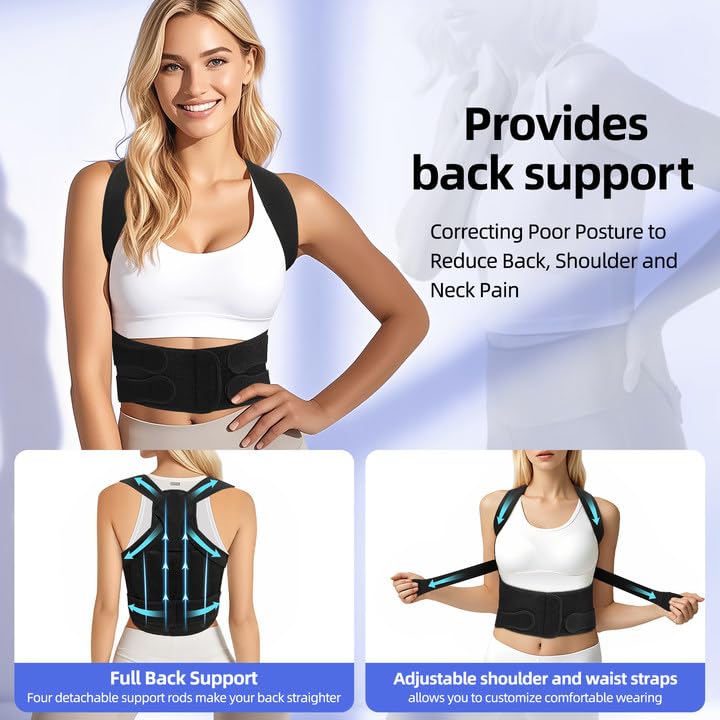 Miniatura 2 de Corrector de postura de espalda para mujeres y hombres, soporte completo mejorado, enderezador de espalda ajustable para mejorar la postura, alivio