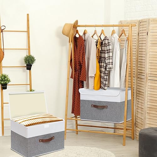 Image of Yawinhe Collapsible Storage Bins,White /Grey,13.0x9.0x7.9in,5-Pack