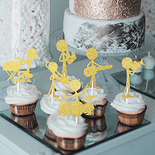 Musical Cupcake Toppers, 6Pcs Cartoon Matchstick Men Music Theme Baby Shower Birthday Party Decorations, Musical Instruments Cupcake Toppers #TOP4