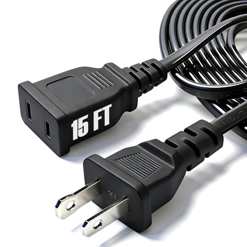 [TaidaLink] 15ft Black Extension Cord 125V 10A 1250W Slim Design 2-Prong Polarized Plug for Humidifier Holiday Lights Lamps Security Cameras ppliance Indoor Outdoor Use (1 Pack)
