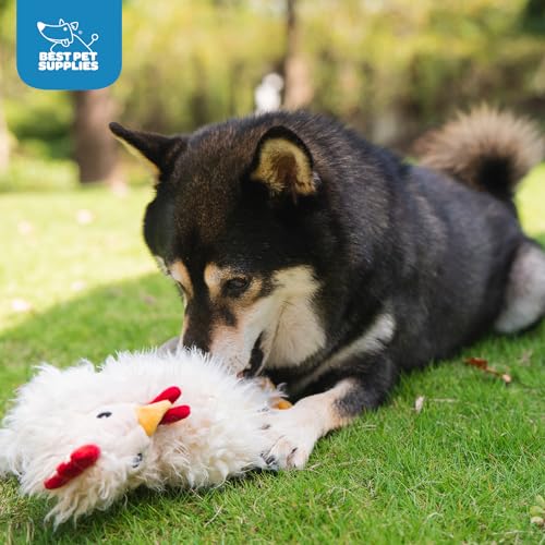 Image of Best Pet Supplies Interactive Squeaky Dog Chew Toy, Ideal Dog Toys for Chewers, Small, Medium & Large Dogs, and Fetch Lovers - Crinkle Chicken (Beige), Large