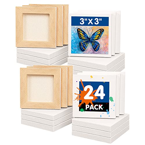 Image of FIXSMITH Mini Stretched Canvas - 24 Pack 3 x 3 Inch, 2 /5 inch Profile Small Square Canvases, 100% Cotton Art Primed Little Blank Canvas, Home Decor Project, Art Supplies for Acrylic Oil Painting