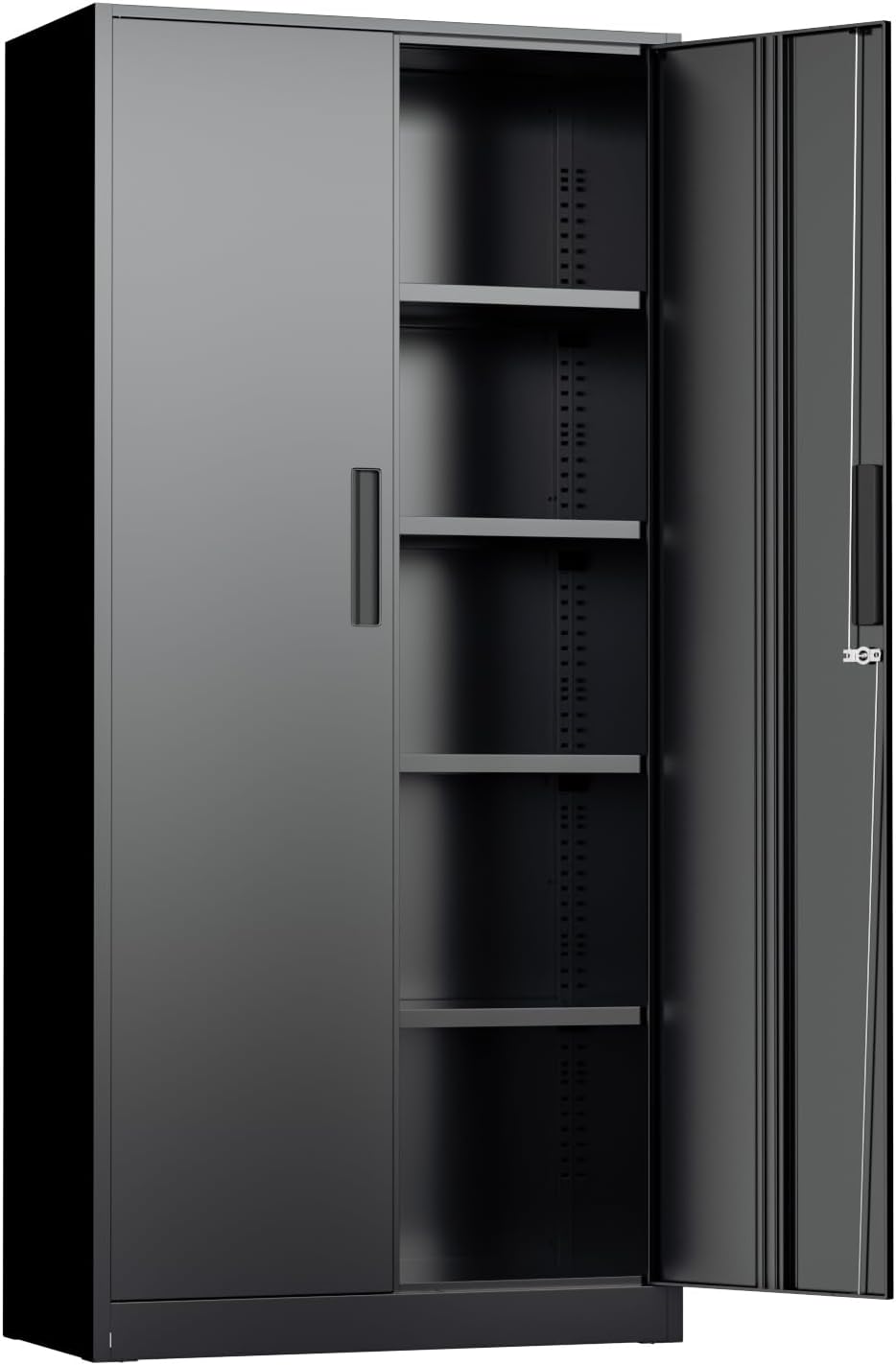 INTERGREAT Black Metal Storage Cabinet, 72" Locking Steel Cabinets with 2 Door and 4 Adjustable Shelves, Tall Metal Cabinet for Home Office, Garage, Warehouse Black 71" High