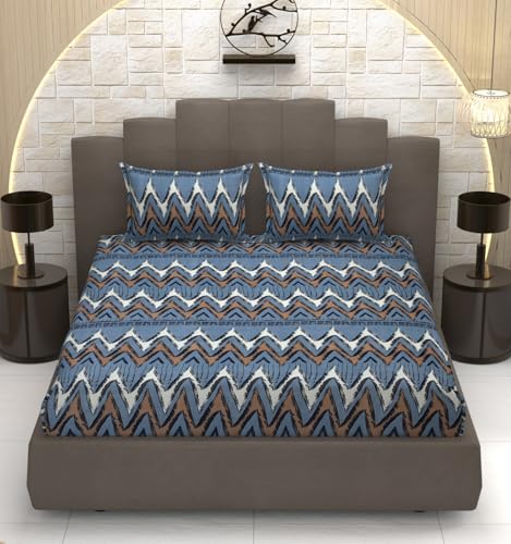 Image of IVAZA Ezyption Cotton Super Soft 240 TC Elastic Fitted All Around Elastic Printed King Size Double Bed Bedsheet with 2 Pillow Cover 72 inch X 78 inch Grey Sky