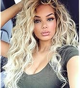 Fencca Long Curly Wavy Wig Ombre Platinum Blonde Wigs for Women Loose Wave Hair Glueless Heat Res...