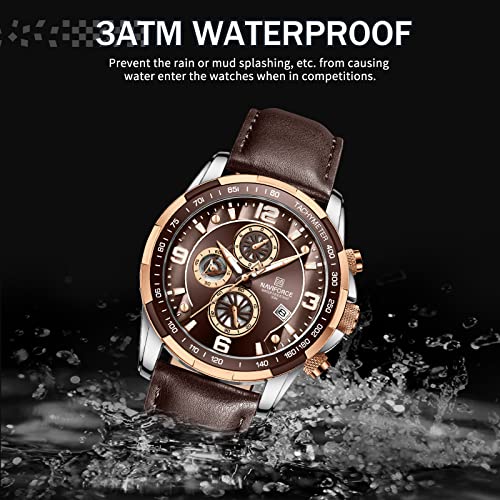 Image of NAVIFORCE Sport Watches for Men Analog Quartz Chronograph Leather Strap Wrist Watch