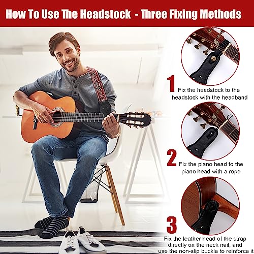 worahroe Sangle de guitare vintage en coton brodé avec extrémités en cuir véritable, rouge, Refer to detailed description - Les Beatles, Paul McCartney, John Lennon, RIngo Starr, George Harrison worahroe Sangle de guitare vintage en coton brodé avec extrémités en cuir véritable, rouge, Refer to detailed description – Image 7