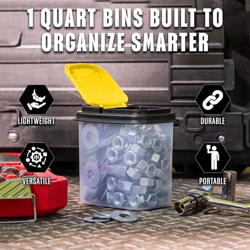 Image of Buddeez Bits and Bolts Storage Containers - Storage Bins with Lids - Bulk Organizer for Workshop, Pantry, or Garage Supplies - 1 Quart 12 Pack