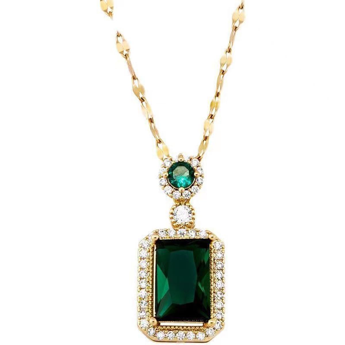 jewels galaxy Stainless Steel Gold Plated Green CZ Stone Roman Numerals Pendant with Rope Chain (CT-PS-48079)-picture-22