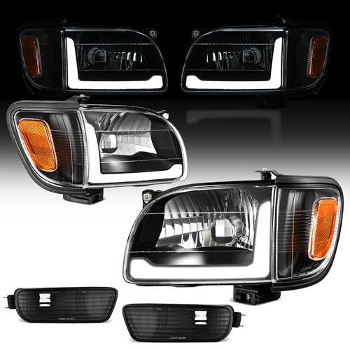 Image of OEDRO Headlight Assembly Compatible with 2001 2002 2003 2004 Tacoma Headlamp with Amber Reflector Clear Lens Black Housing