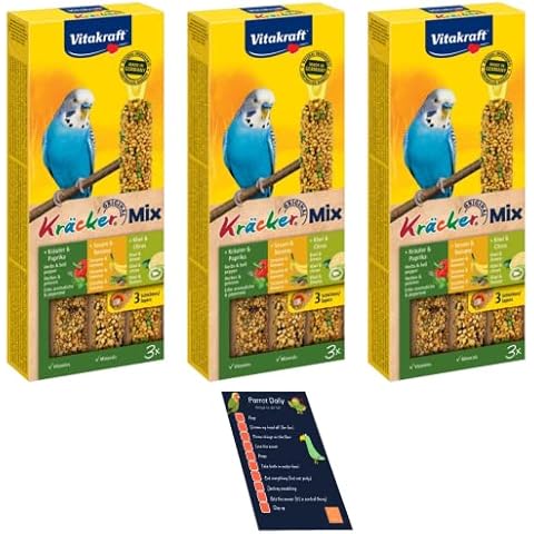 UbiPet 3x packs of Vitakraft Budgies Crackers Trio-Mix (9 sticks in total - including Sesame Seeds, Herbs, Paprica, Banana, Kiwi, Lemon) Cover
