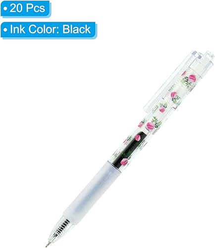 Miniatura 3 de PATIKIL Bolígrafos de gel negro, 20 varillas de flor transparente de punta fina con agarre suave negro, bola de rodillo de 0.020 in, bolígrafos de