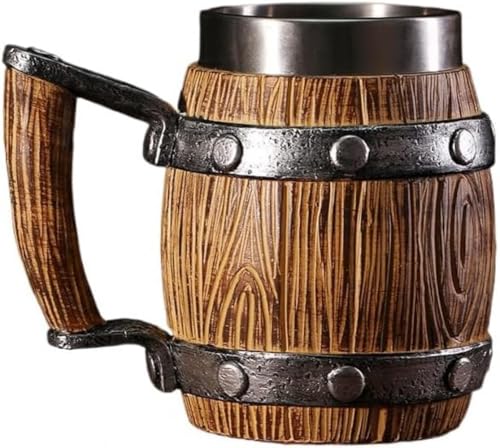 SLLS 海賊ビールジョッキ 大ジョッキ 木製ステンレス 樽型マグ コーヒー 紅茶 お酒 飲み物用 マグカップ パーティー ギフト 誕生日 クリスマス