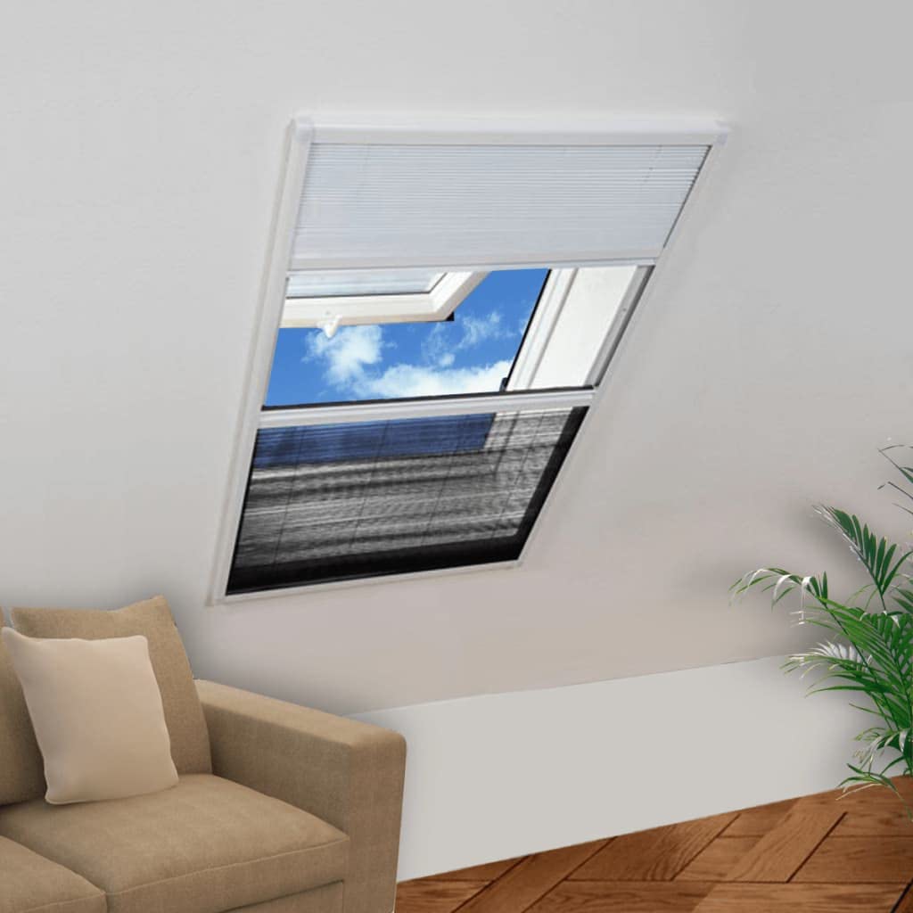 Mangloder Plisse Insektenschutzfenster mit Jalousie aus Aluminium, 160 x 80 cm, für Dachfenster, fliegengitter, mückengitter, moskitonetz, fensternetz, spannrahmen, lüften