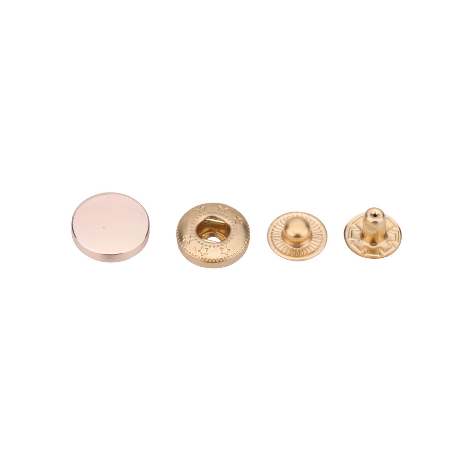WedDecor10mm Snap Fasteners 4 Parts S Spring Press Studs with Alloy Cap No-sew Buttons for Leathercraft, Jackets, Fabric Repair DIY Projects, Gold, 10pcs