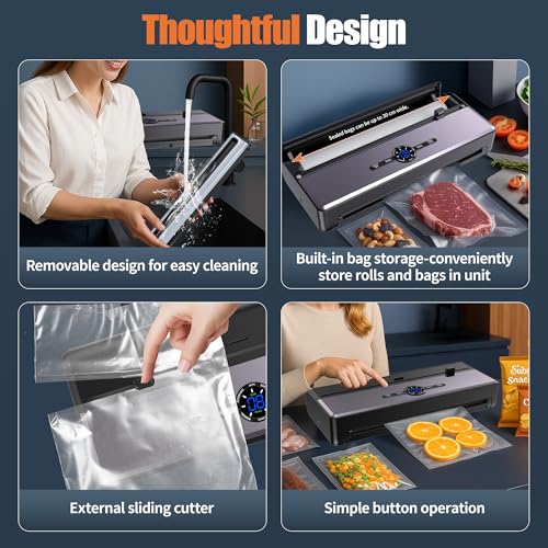 Image of Sealer Machine for Food Storage, 85KPA Strong Suction, Dry /Moist Mode, Automatic Seal in 10-20 Seconds with 10 Vacuum Bags & 1 Roll, Built-in Cutter, Bag Storage & Vacuum Hose, for Home Kitchen Use